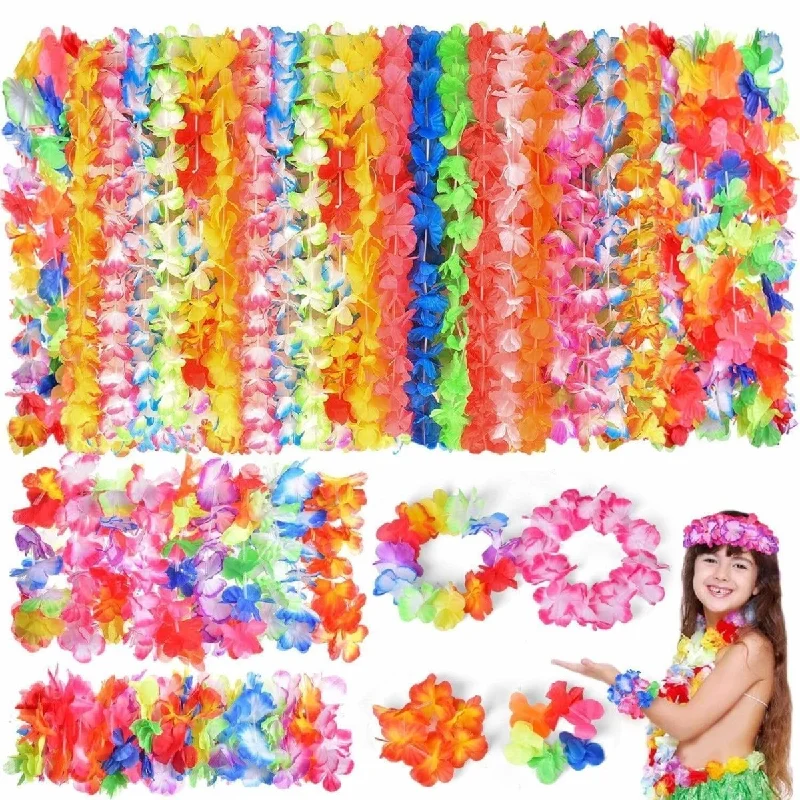 Hawaiian Leis Necklace Bracelets Party Pack 60pcs