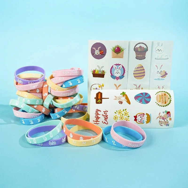 Bulk Easter Party Favors Bracelets & Tattoo Stickers 192pcs