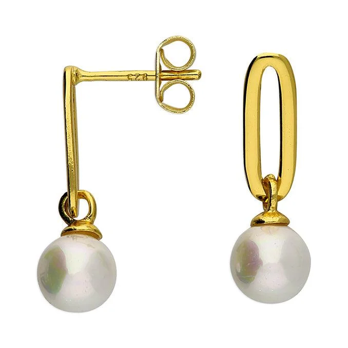 Gold Vermeil Sterling Silver Paperclip Earrings with a Pearl Drop