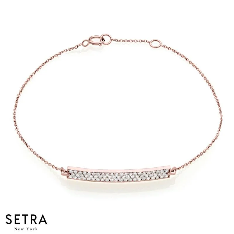 14K FINE ROSE GOLD MICRO-PAVE SET DESIGNER DIAMONDS BAR BRACELET