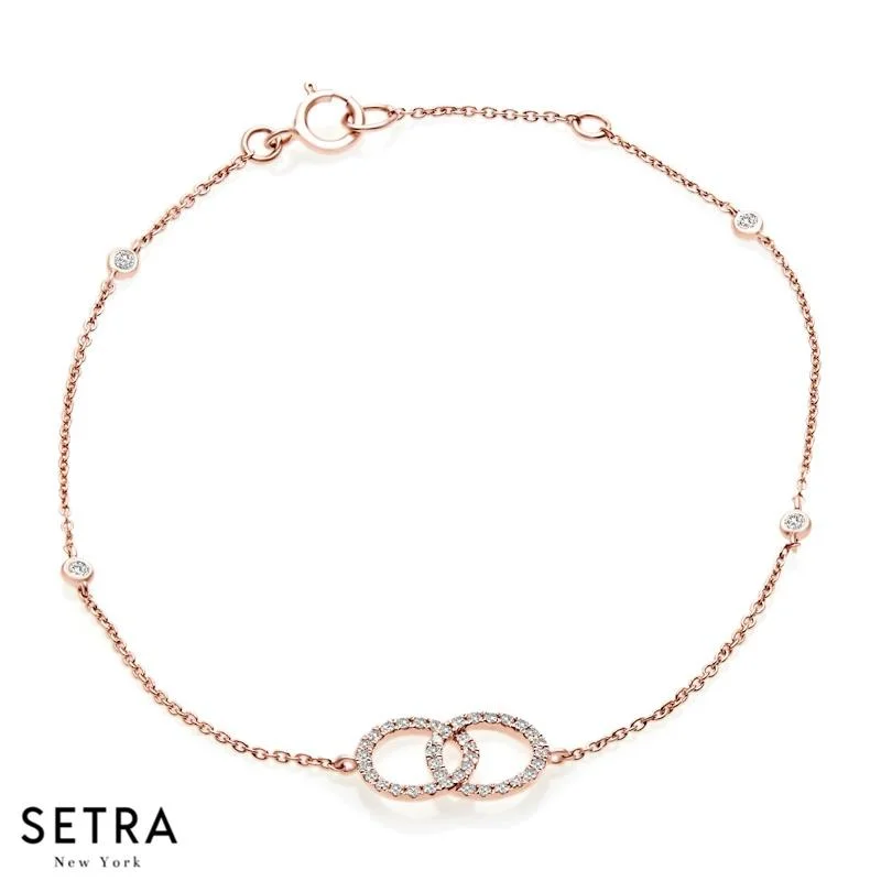 14K FINE ROSE GOLD WITH DIAMONDS DOUBLE CIRCLE BRACELET