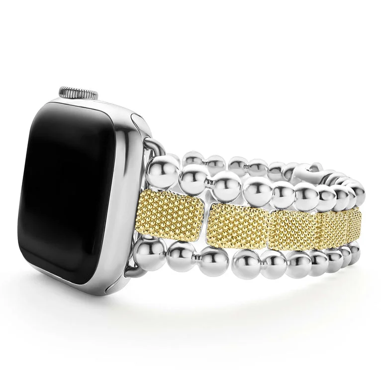 18K Gold and Sterling Silver Caviar Beaded Watch Bracelet