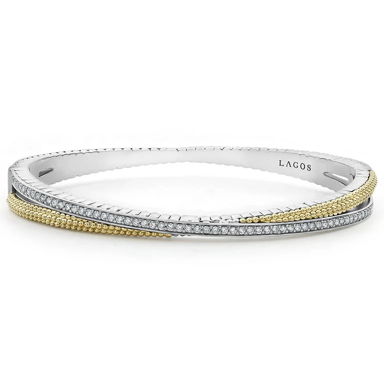 18K Gold Caviar and Diamond Bangle