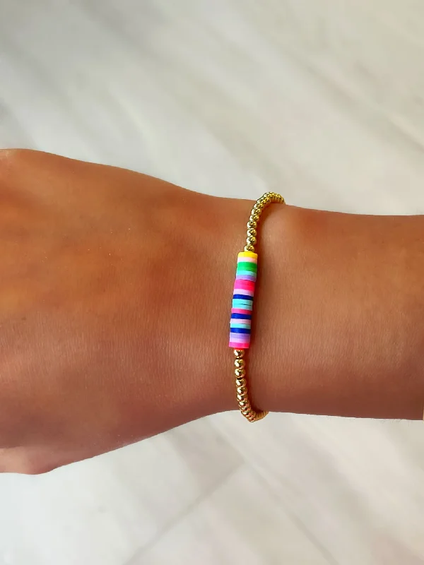 Beaded Rainbow Disc Bracelet