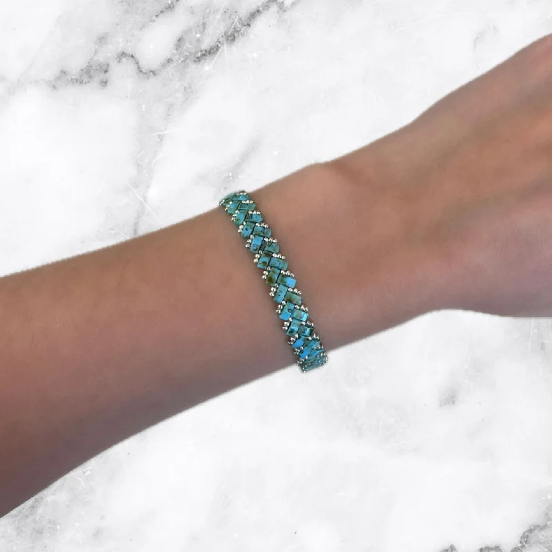 Blue Tortoise & Silver Tila Rope Bracelet