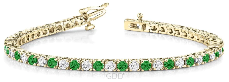 EMERALD & DIAMOND LINK TENNIS BRACELET 14K GOLD