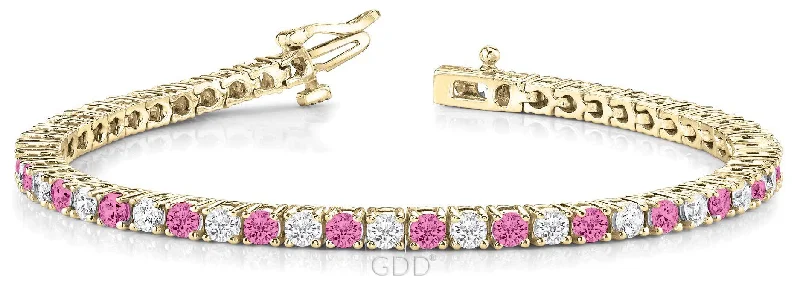 PINK SAPPHIRE & DIAMOND LINK TENNIS BRACELET 14K GOLD