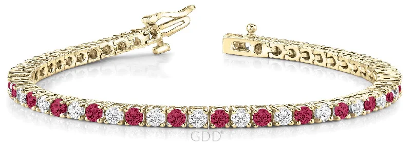 RUBY & DIAMOND LINK TENNIS BRACELET 14K GOLD