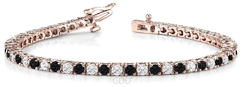 BLACK DIAMOND & CLEAR DIAMOND LINK TENNIS BRACELET 14K GOLD