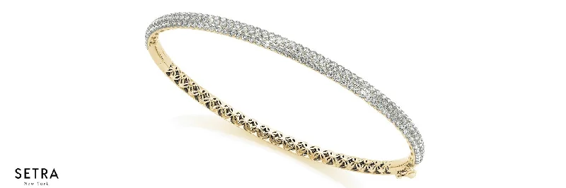 18K Gold Multi Row Micro Pave Set Italian Fashion Bangle Bracelets