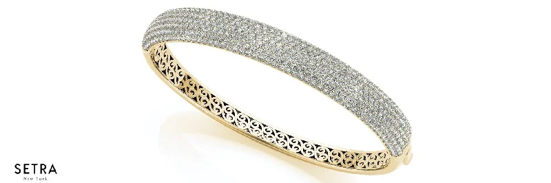 5.75ct 18K Gold Multi Row Micro Pave Set Italian Fashion Bangle Bracelets