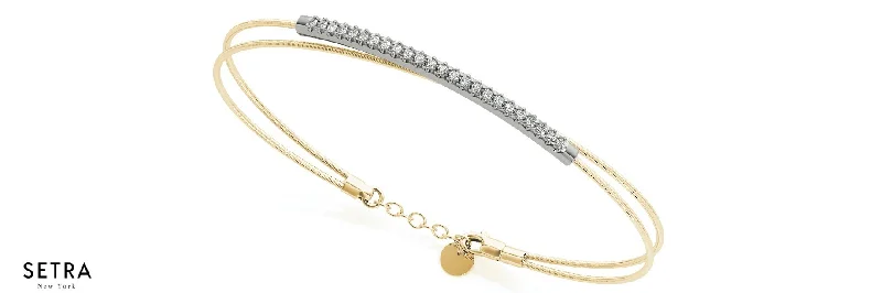 Round Natural Diamonds Solitary Bridal Solid Bangle Bracelet In 14k Gold