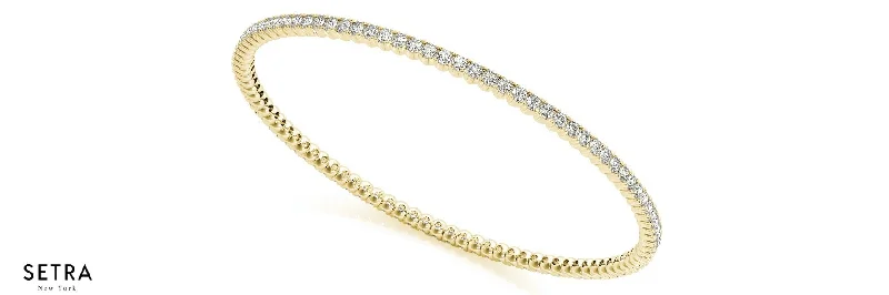 2.80ct Round Natural Diamonds Women's Bridal Solid Bangle Bracelet In 14k Gold