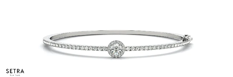 1.00ct Round Natural Diamonds Women's Bridal Solid Bangle Bracelet In 14k Gold