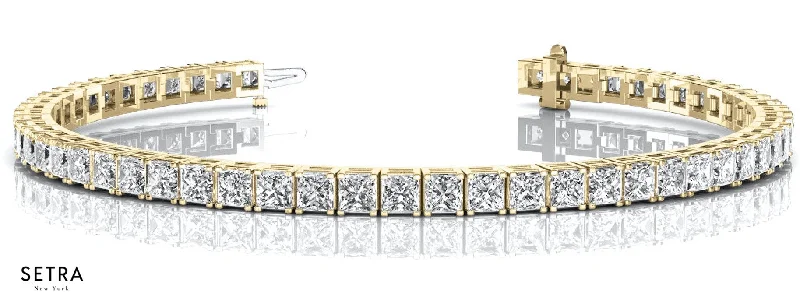 4.00ct Princess Cut Diamonds Women's Bridal Solid Tannis Bracelet In 14k Gold