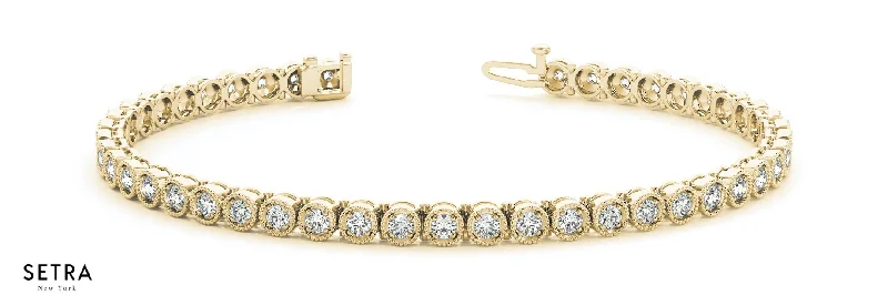 Round Cut Diamonds Women's Bridal Solid Tennis Bracelet In 14k Gold