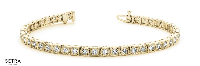 1.00ct Round Cut Diamonds Women's Bridal Solid Tennis Bracelet In 14k Gold