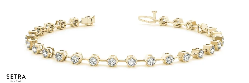 2.00ct Round Cut Diamonds Women's Bridal Fancy Solid Tennis Bracelet In 14k Gold