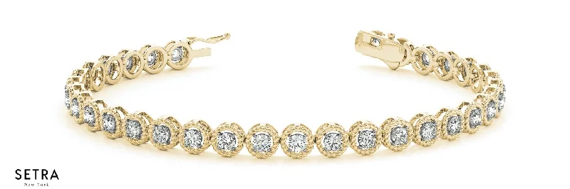 2.00ct Round Cut Diamonds Women Bridal Fancy Solid Tennis Bracelet In 14k Gold