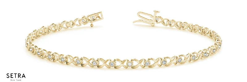 Round Cut Diamonds 'XO' Link Tennis Bracelet 18K Gold