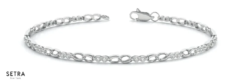 Infinity  Style Link Tennis Round Cut Diamonds Bracelet 14K Gold