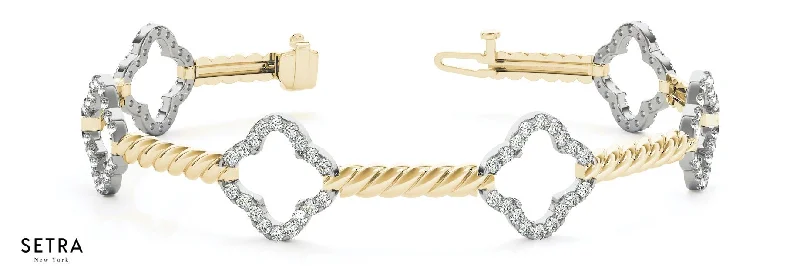 Round Cut Diamonds Women Bridal Fancy Solid Bracelet In 14k Gold