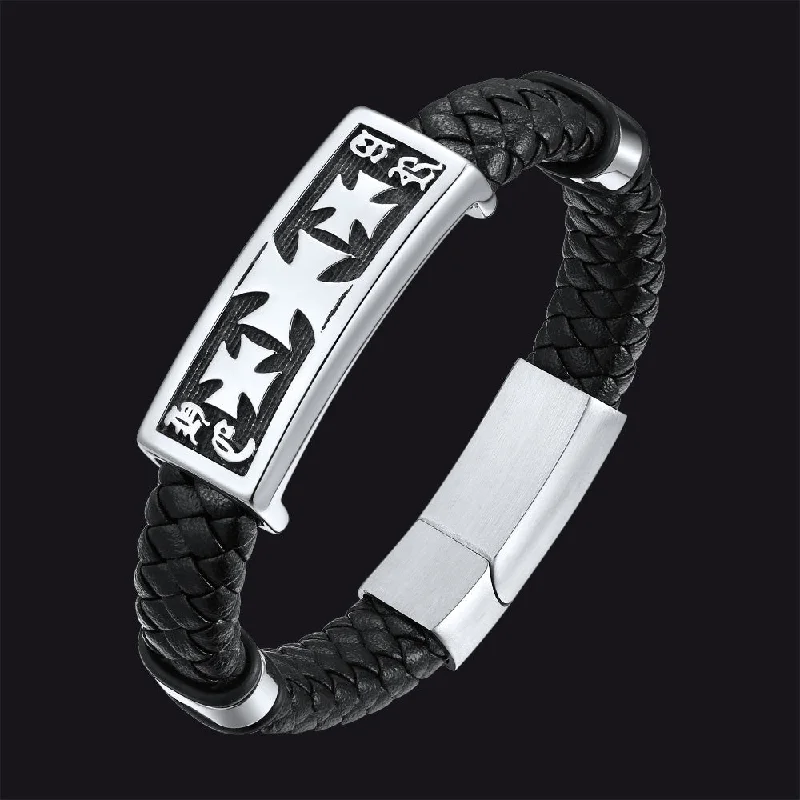 Christian Knights Templar Cross Leather Bracelet for Men