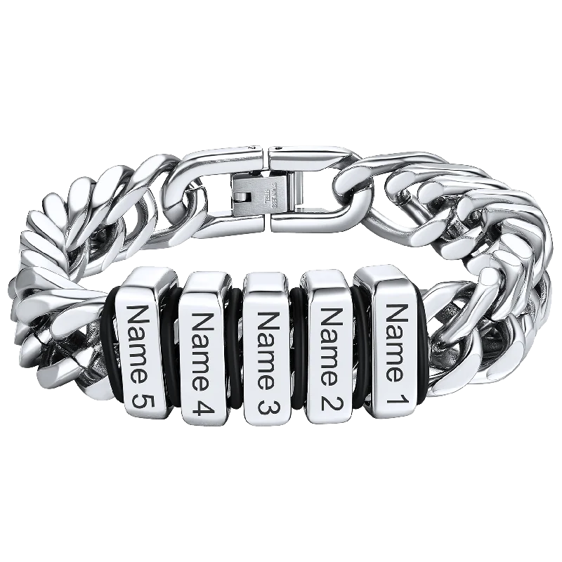 Engraved Family 5 Name Cuban Chain Bracelet With Name for Men