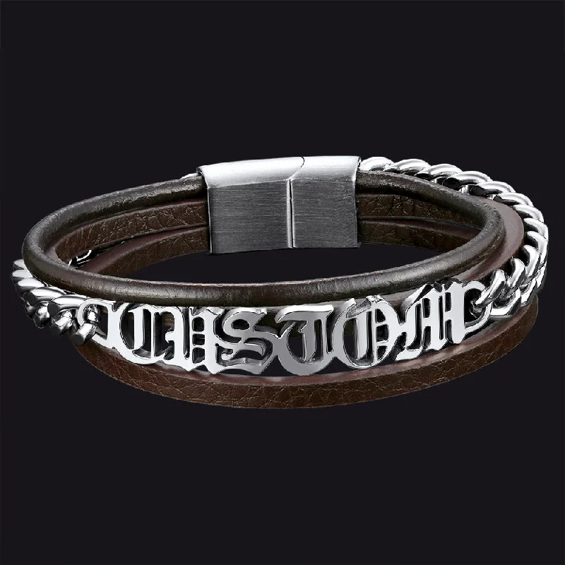 Customized Names Multi Layer Braided Leather Bracelet for Men