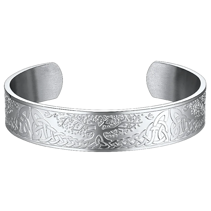 Engraved Viking Jewelry Bangle Bracelet with Celtic Tree of Life