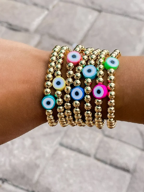 Gold Beaded Eye Bracelets