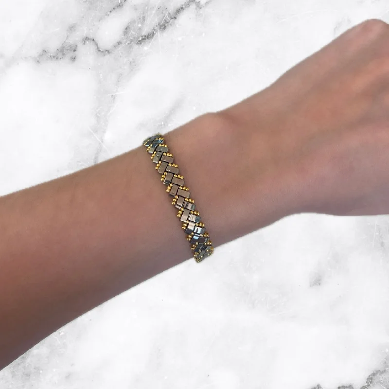 Grey & Gold Tila Rope Bracelet