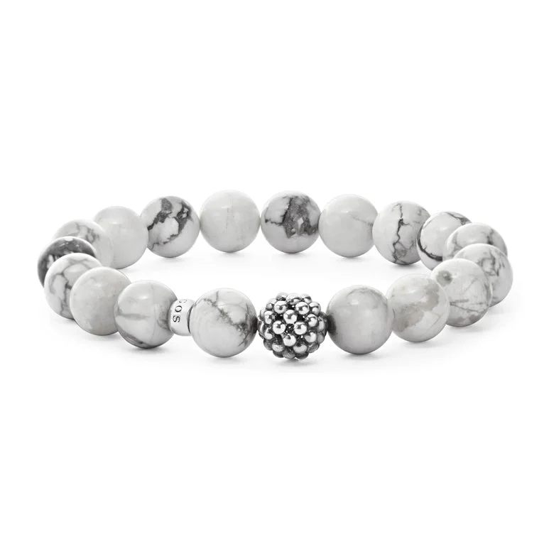 Howlite Silver Station Bead Bracelet