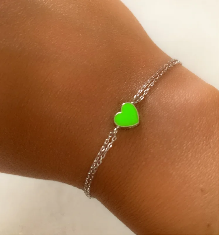 Lime Green Mini Enamel Heart Bracelet