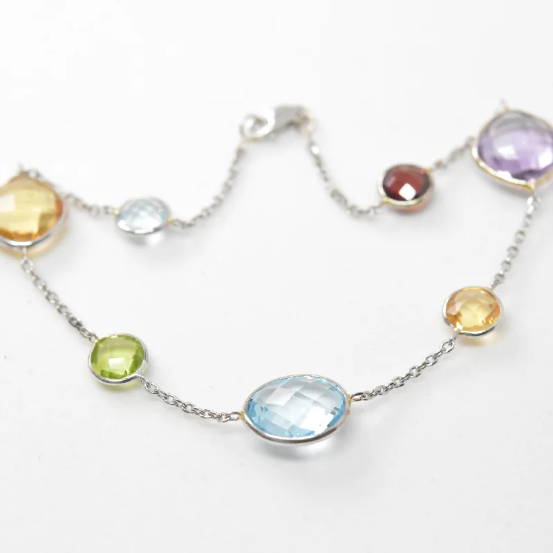 Multi-Colored Gem Stone Bracelet 14K Gold