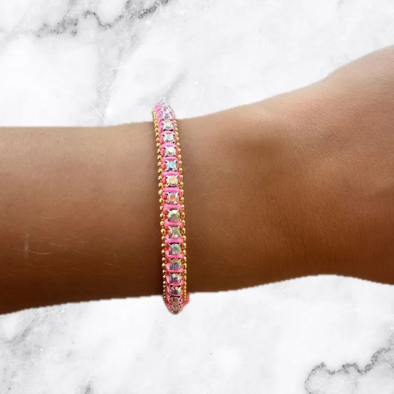 Pink & Iridescent Rope Beach Bracelet