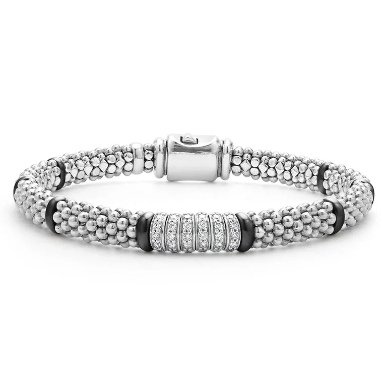 Six Station Diamond Caviar Bracelet | 6mm