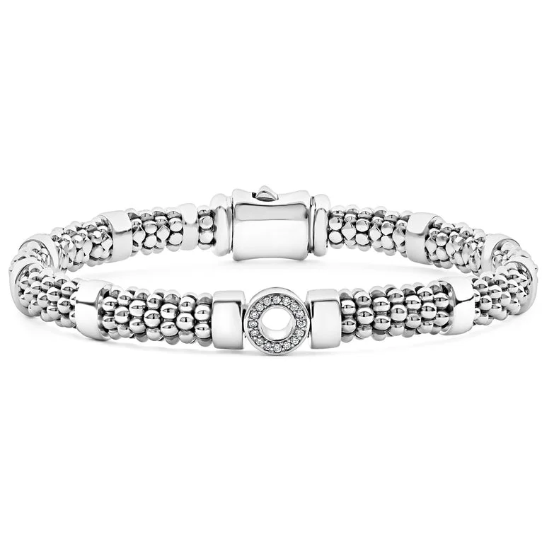 Small Single Station Diamond Circle Caviar Bracelet | 6mm