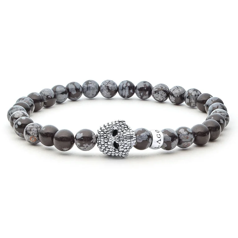 Snowflake Obsidian Skull Bracelet