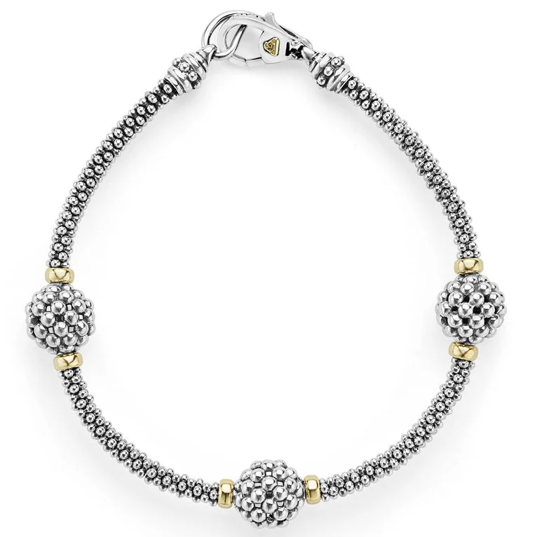 Three Station Caviar Beaded Bracelet