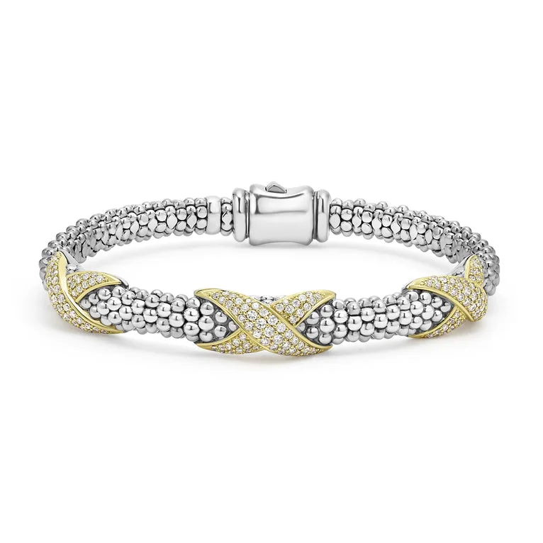 Three Station Diamond X Caviar Bracelet | 6mm