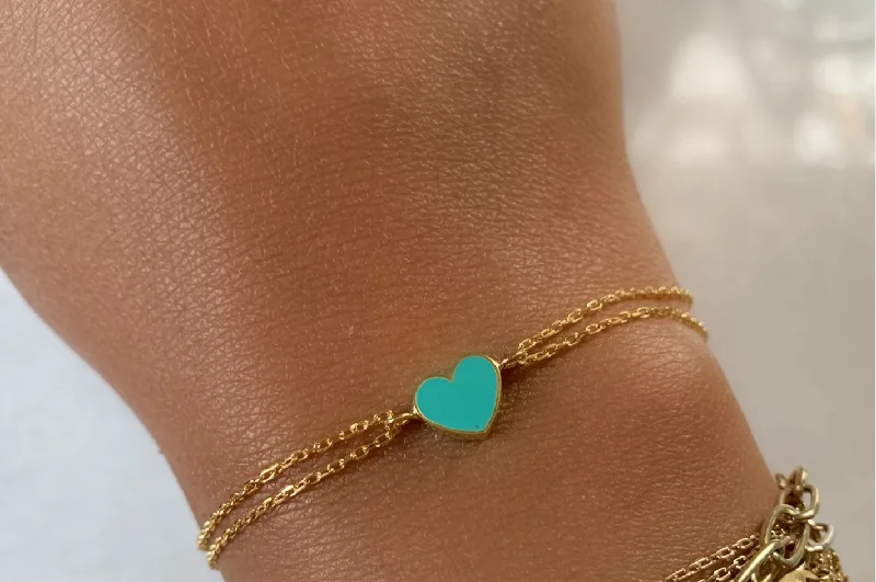 Turquoise Mini Enamel Heart Bracelet