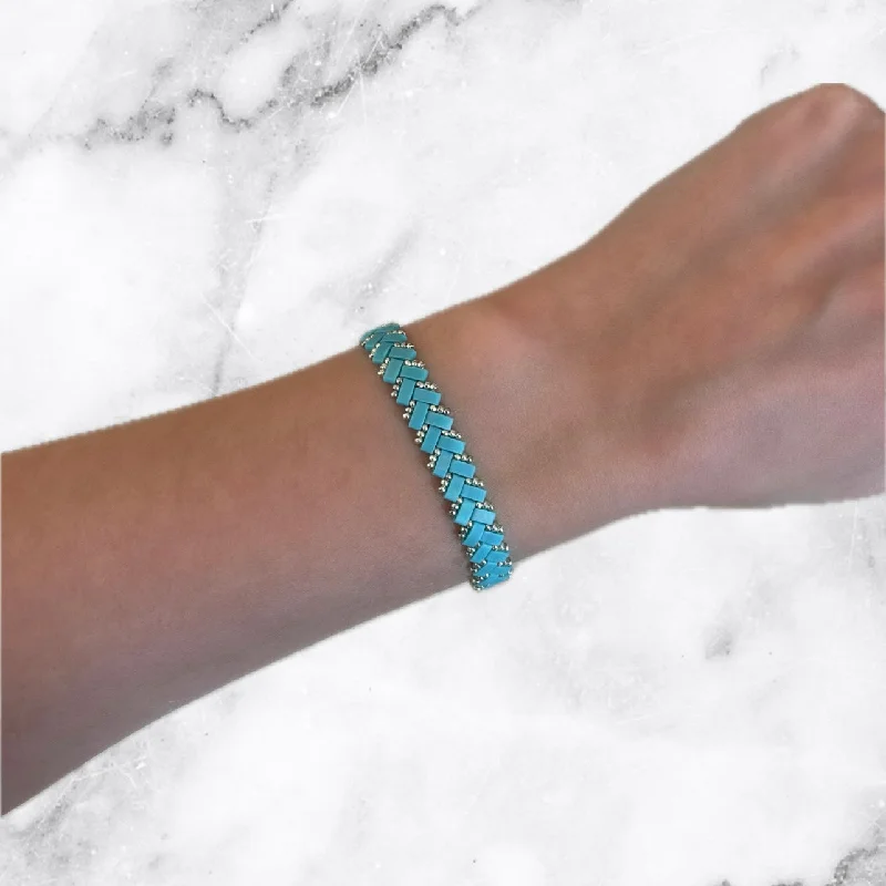 Turquoise & Silver Tila Rope Bracelet