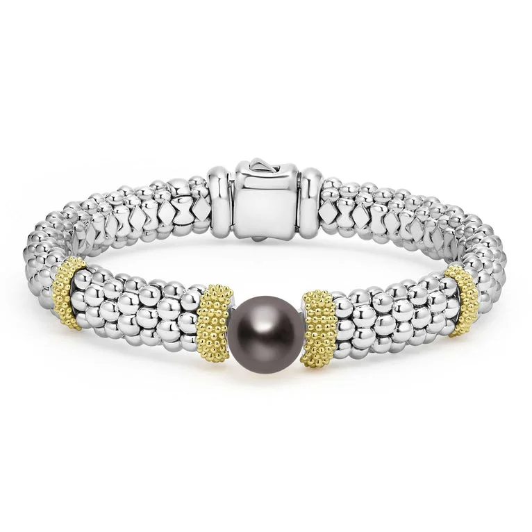 Two-Tone Tahitian Black Pearl Caviar Bracelet | 9mm