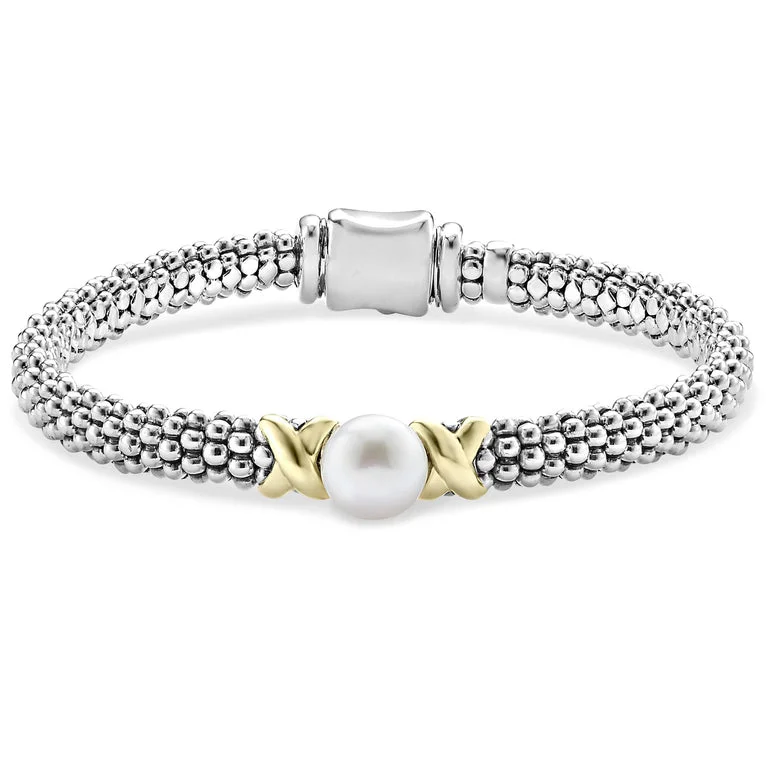 Two-Tone X Pearl Caviar Bracelet | 6mm