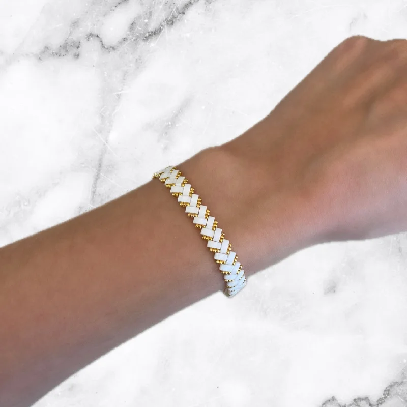 White & Gold Tila Rope Bracelet