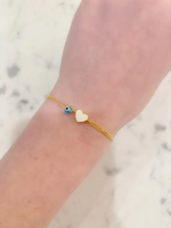 White Mini Enamel Heart Bracelet