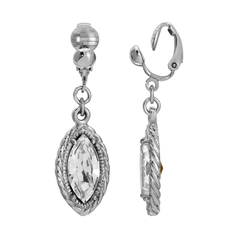 1928 Jewelry Clear Crystal Navette-Shaped Clip On Earrings