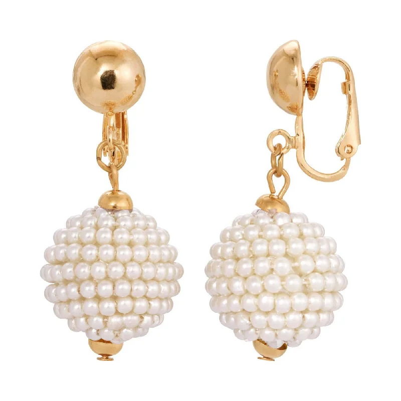 1928 Jewelry Seeded Faux Pearl Ball Clip On Earrings