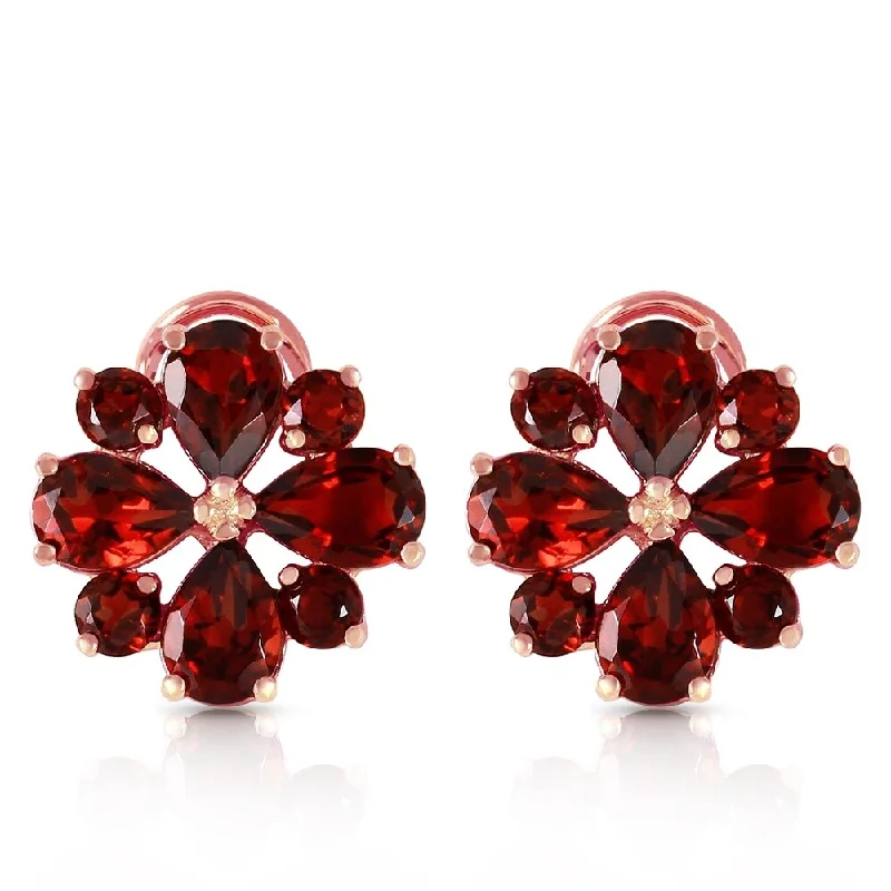 4.85 Carat 14K Solid Rose Gold Flower Garnet Clip Earrings